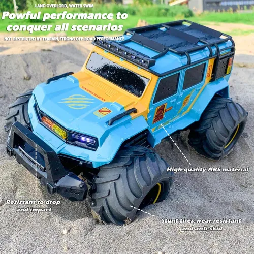 Miniatura 5 de Coche de control remoto anfibio impermeable, Monster RC Cars 4WD todo terreno, vehículos de acrobacias, juguetes con luces LED de 2.4 GHz para niños