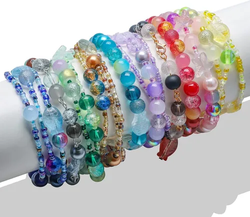 Miniatura 5 de Rired 27 Kit de 760 piezas de cuentas mixtas para manualidades, kit de fabricación de pulseras de cuentas de vidrio rosa, cuentas de cristal