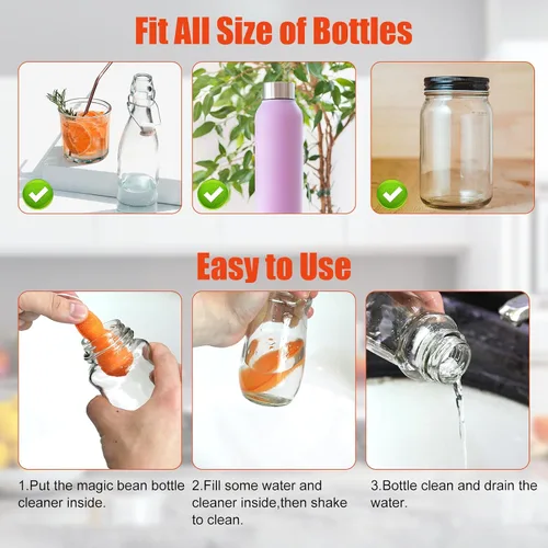 Miniatura 5 de 3 esponjas de limpieza de botellas en forma de frijoles, esponja limpiadora de botellas de agua Magic Beans con bolas de cerámica, esponjas