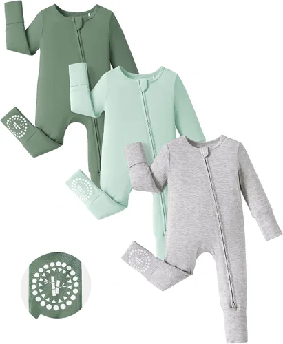 Miniatura 18 de PATPAT Baby Footies - Mameluco de viscosa de bambú para niños y niñas, con cremallera y suela antideslizante, ropa infantil con pies y sin pies