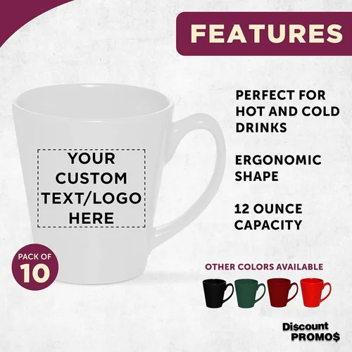 Miniatura 2 de DISCOUNT PROMOS Taza de café con leche de cerámica brillante personalizada de 12 onzas, juego de 10, paquete personalizado a granel, perfecta