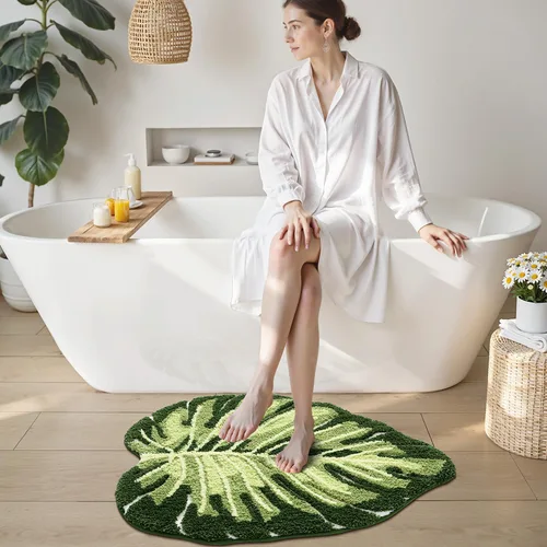Miniatura 4 de LUMI Lindas alfombras de baño con plantas de hoja verde, suaves, esponjosas, de felpa, absorbentes, de secado rápido, antideslizantes, lavables a