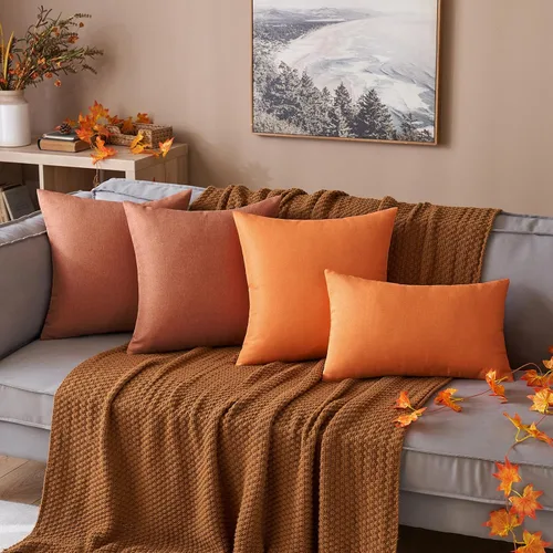 Miniatura 6 de MIULEE Paquete de 2 fundas decorativas para almohadas de exterior, sólidas, impermeables, de lino sintético, estilo granja de jardín, fundas de Óxido