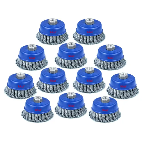 Miniatura 7 de SALI - Juego de 2 cepillos de taza de alambre, cepillo de taza crimpado grueso de 4 pulgadas para amoladoras, con eje de 5/8 pulgadas para limpieza
