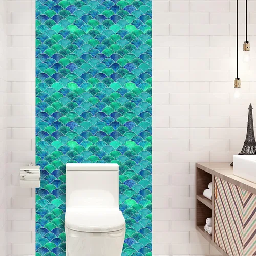 Miniatura 7 de Hyun-chae - 6 calcomanías de escamas de peces de 12 x 12 pulgadas, color azul, removibles, impermeables, autoadhesivas, para cocina, muebles de baño