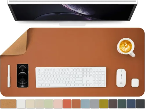 Miniatura 81 de Tapete de escritorio grande de corcho natural y cuero, tapete de escritorio ecológico, protector de escritorio de doble cara, tapete de teclado Café