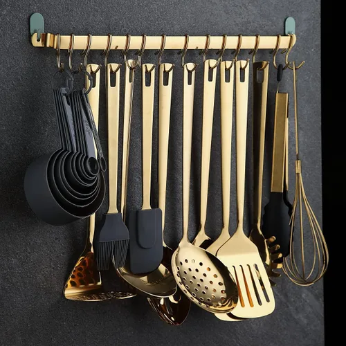Miniatura 4 de Kyraton - Estante para utensilios de cocina, estante de cocina con chapado en oro de titanio, organizador de riel para colgar cuchillos, riel