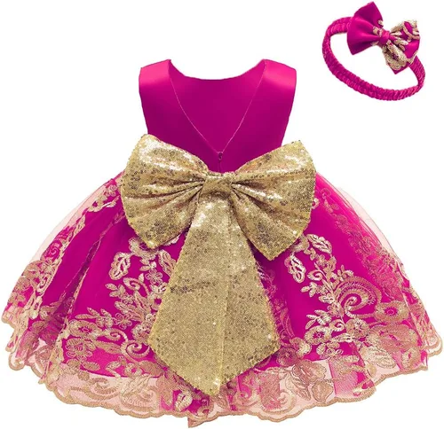 Miniatura 33 de CMMCHAAH - Vestidos de encaje para concursos de niñas bebés de 0-6 años, vestido formal para fiestas con diadema