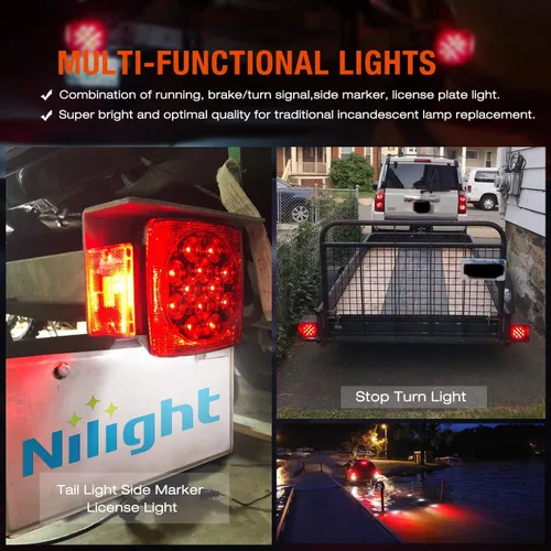 Miniatura 8 de Nilight 2 piezas de luces LED cuadradas para remolque, de perfil bajo, sumergibles, IP68, luces direccionales y de freno traseras, laterales