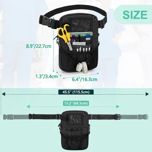 Miniatura 15 de Trunab Riñonera con soporte para cinta y bolsillos para equipo médico, bolsa de almacenamiento de cintura con correa ajustable para la cintura