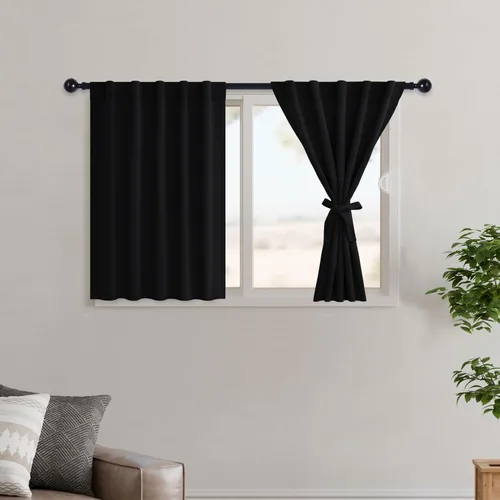 Miniatura 42 de Hiasan Cortinas opacas negras para dormitorio, cortinas opacas cortas de 45 pulgadas de largo, con aislamiento térmico, bolsillo para barra