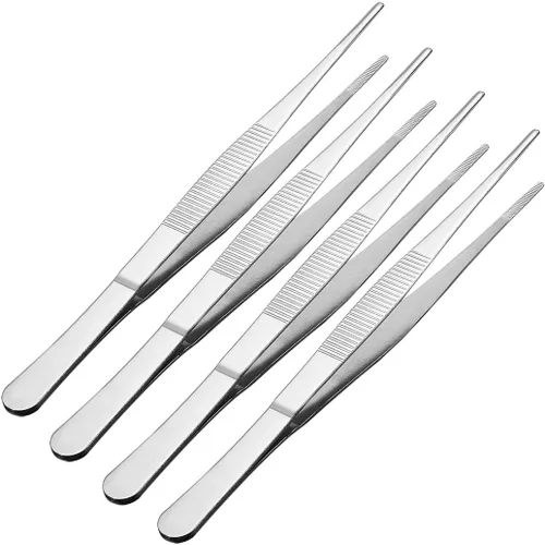 uxcell 4 pinzas rectas de acero inoxidable de 8 pulgadas, punta dentada, herramienta de jardín diaria