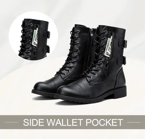 Miniatura 4 de Vepose Botas de combate militares de 28 a media pantorrilla para mujer con bolsillo tipo billetera para cuchillo de tarjetas
