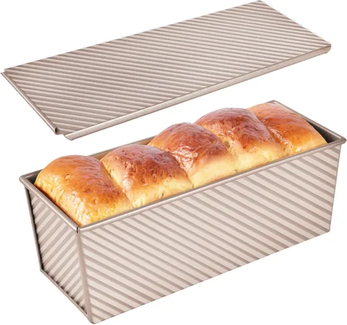 Miniatura 8 de Mini molde para pan Pullman con tapa, antiadherente rectangular de 0.25 kg, caja plana para tostar en horno (Oro champán)
