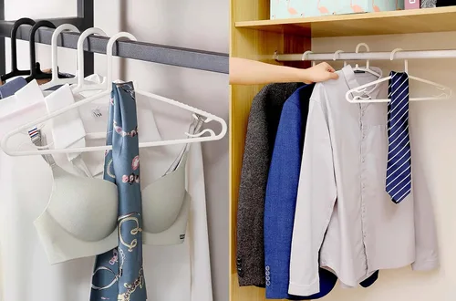 Miniatura 5 de Perchas de plástico blancas, paquete de 50 perchas ligeras y duraderas en forma de G, tamaño estándar, ideal para camisetas sin mangas, vestidos