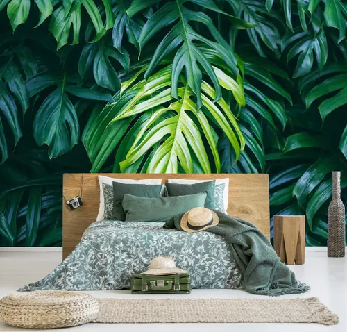 Miniatura 2 de Papel tapiz de hojas de plátano verde, papel tapiz de monsteras botánicas de selva tropical para sala de estar y dormitorio (no autoadhesivo)