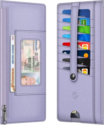 Miniatura 12 de FINTIE Cartera Delgada Porta Tarjetas de Crédito Monedero, Estuches para Tarjetas de Negocios con Bloqueo RFID y Bolsillo con Cremallera