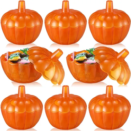 Tanlade 4 tarros de calabaza de cristal de Acción de Gracias de 10 onzas con tapa, recipientes decorativos de calabaza para galletas de calabaza con