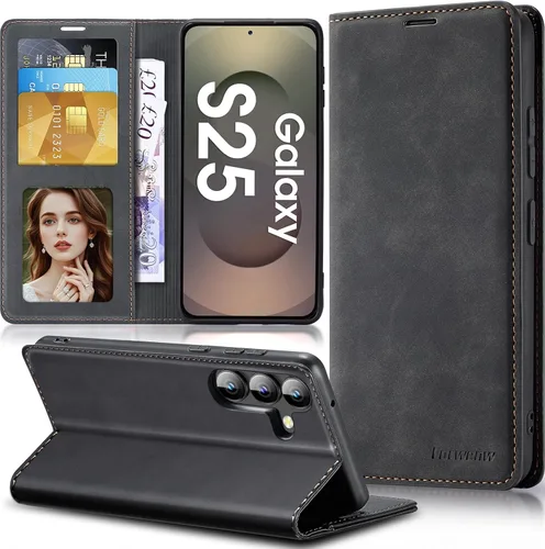 Miniatura 14 de Funda de piel con tapa para Samsung Galaxy Z Flip 3, con protección de bisagra, delgada y magnética tipo cartera [1 tarjetero], funda protectora a