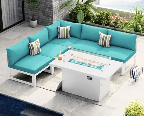 Miniatura 41 de NICESOUL - Juego de 10 muebles de patio extra grandes de aluminio moderno, sofá para exteriores con asiento de 29" de profundidad y ancho, 500 lbs