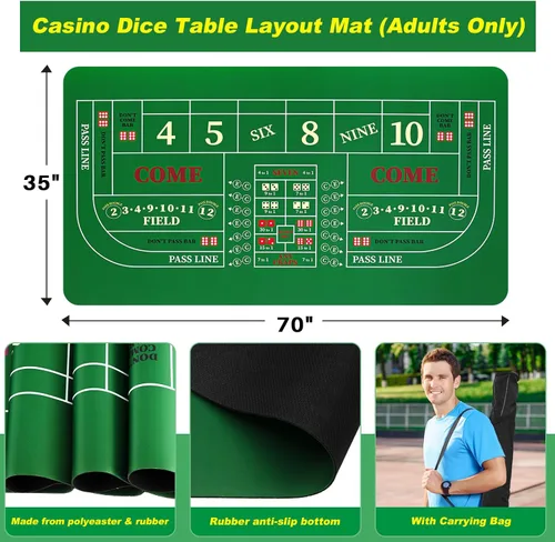 Miniatura 2 de Leyndo Juego de mesa de dados, incluye alfombrilla de goma de 35 x 70 pulgadas, dados AAA de 0.748 in, botones de encendido/apagado de 3 pulgadas