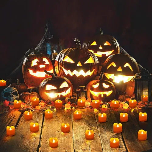 Miniatura 5 de Topstone Vela de Té LED Naranja de Halloween con Temporizador de 4/6/8 H, Control Remoto Vela Sin Llama, Velas Falsas a Batería, Vela Votiva
