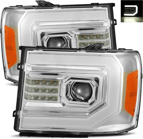 Miniatura 11 de AlphaRex PRO-Series Negro Compatible con 07-13 GMC Sierra 1500/07-14 Sierra 2500HD/3500HD Faros LED Tubo Dual Proyector con DRL Switchback/Señal Sin
