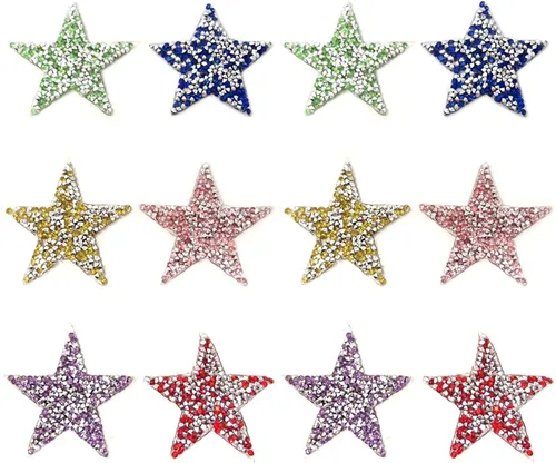Miniatura 10 de Honbay Parches de diamantes de imitación en forma de estrella, adhesivos termofusibles, apliques de reparación de ropa, parches de decoración
