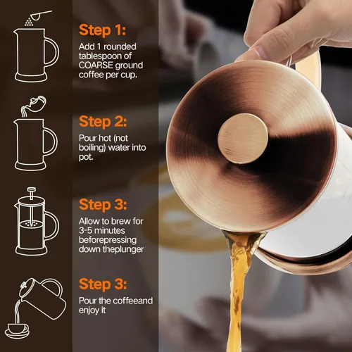 Miniatura 5 de YMMIND Cafetera de prensa francesa de 21 onzas, cafetera espresso de 4 tazas, cafetera de borosilicato engrosado resistente al calor para café frío
