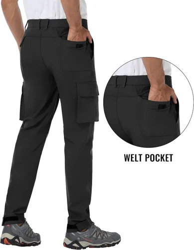 Miniatura 3 de PULI Pantalones de senderismo impermeables para hombre, ajustados, elásticos, ligeros, con bolsillos