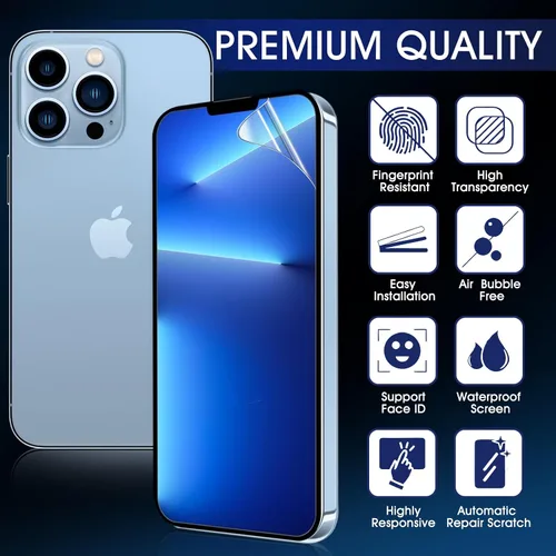 Miniatura 3 de Paquete de 3 protectores de pantalla de TPU para iPhone 13/13 Pro de 6.1 pulgadas, película de hidrogel transparente HD transparente suave