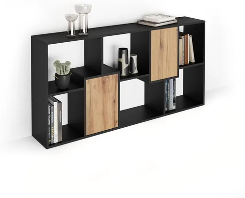 Miniatura 59 de Mobili Fiver, Iacopo XS Estantería con puertas de panel (63.31 x 31.5 pulgadas), color negro Ashwood, Made in Italy