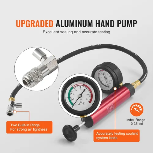 Miniatura 4 de VEVOR Kit de probador de presión de radiador para sistema de refrigeración automotriz, kit de probador de presión de radiador de 14 piezas con bomba