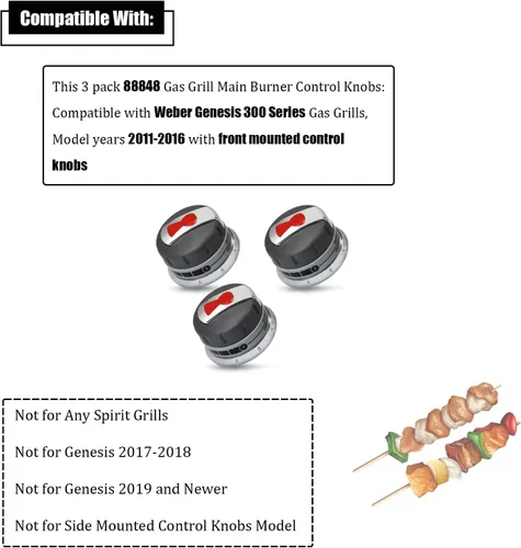 Miniatura 3 de Pomos de quemador de parrilla de gas 88848 mejorados, compatibles con parrillas de gas Weber Genesis 300 Series (2011-2016), paquete de 3