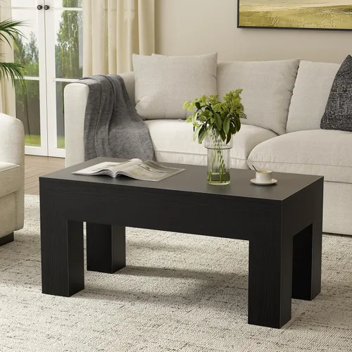Miniatura 8 de FABATO Mesa auxiliar elevable de 41.7 pulgadas, mesa auxiliar rectangular de madera con almacenamiento oculto, mesa central grande de altura