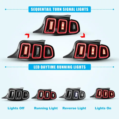 Miniatura 8 de CPW Conjunto de luces traseras para Ford Mustang 2010 2011 2012 2013 2014, repuesto de lámparas de freno traseras completamente funcionales, 1 par