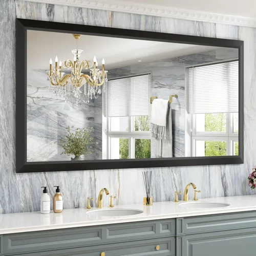 Miniatura 110 de Amorho Espejo de Baño Negro, Espejos de Pared de 24x30 Pulgadas con Marco de Metal Grueso para Sobre el Fregadero, Dormitorio, Sala de Estar