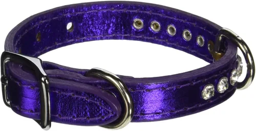 Miniatura 15 de Collar de perro de cuero y cristales de OmniPet Signature, cuero de grano de violeta africana de avestruz, se ajusta a un tamaño de cuello de 6"-8
