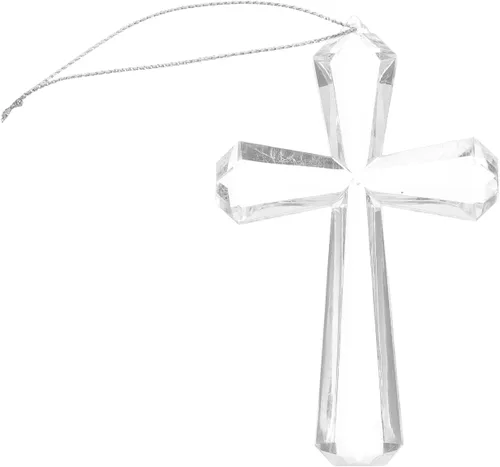 EXCEART Adorno colgante de cruz de cristal para decoración del árbol de Navidad, 4.13 x 2.56 pulgadas, cruz de vidrio transparente para