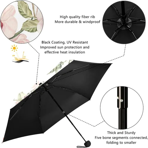 Miniatura 4 de Sombrilla de viaje plegable compacta con protección UV para 99% de protección UV, resistente al viento, a prueba de lluvia, pequeña luz a la moda