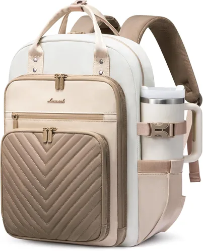 Miniatura 14 de LOVEVOOK Mochila para laptop para mujer, mochila de trabajo de moda con puerto USB, mochilas impermeables para el trabajo., Caqui-beige, 15,6 pulg.