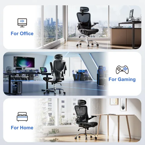 Miniatura 22 de marrap Silla de oficina ergonómica, cojín de asiento de malla con reposabrazos 3D y reposacabezas 3D, soporte lumbar ajustable con función