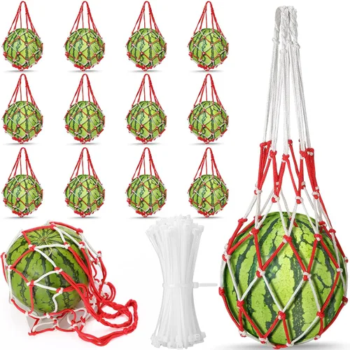 Miniatura 7 de Nuenen 6 unidades de redes para hamaca de melón para melones con bridas blancas para evitar que se caigan, bolsas de malla enrejadas para cultivo