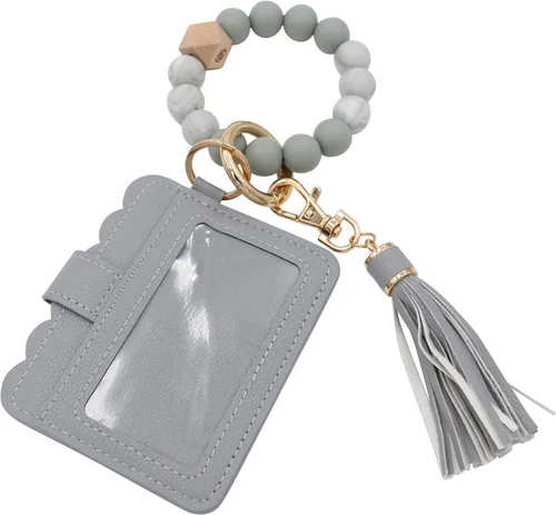 Miniatura 4 de Real Sic Pulsera de pulsera llavero billetera, soporte para tarjetas de crédito con cuentas de silicona, funda multifuncional de moda para tarjetas