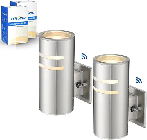 Miniatura 7 de TENGXIN Aplique de pared al aire libre del atardecer al amanecer, lámpara de pared con cilindro de acero inoxidable, luces exteriores para casa