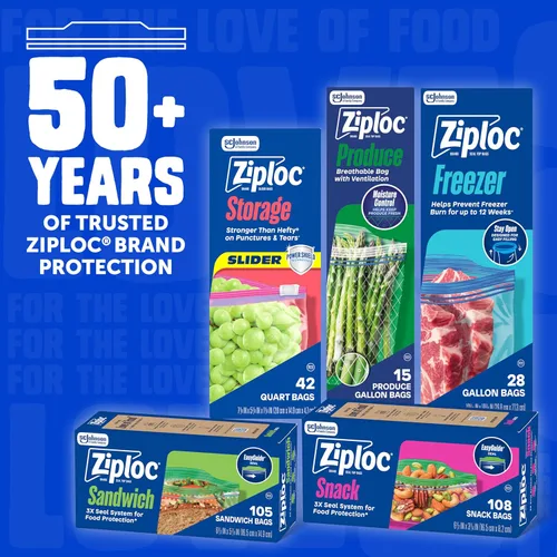 Miniatura 7 de Bolsas Ziploc de almacenamiento de alimentos para congelador de un galón, diseño que se mantiene abierto, fáciles de llenar, 80