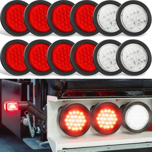 Miniatura 7 de Retisee 12 Piezas Luces Traseras LED Redondas de 4 Pulgadas para Remolque, 24 Luces LED para Remolque 12V, Señal de Freno Giro Reversa Cola Marcador