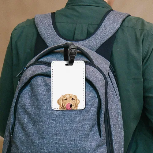 Miniatura 6 de WIRESTER Etiqueta de cuero PU para equipaje de equipaje de viaje - Winking Golden Retriever