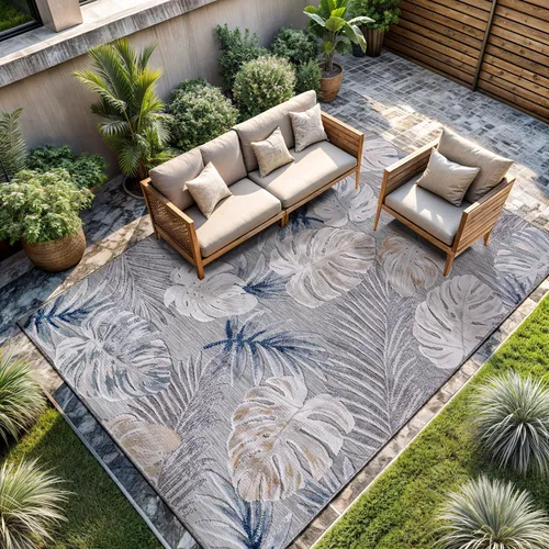 Miniatura 75 de CAMILSON Alfombra para Interiores y Exteriores, Alfombras de Área Azules 5x7 con Hojas Tropicales Botánicas para Patios Interiores y Exteriores