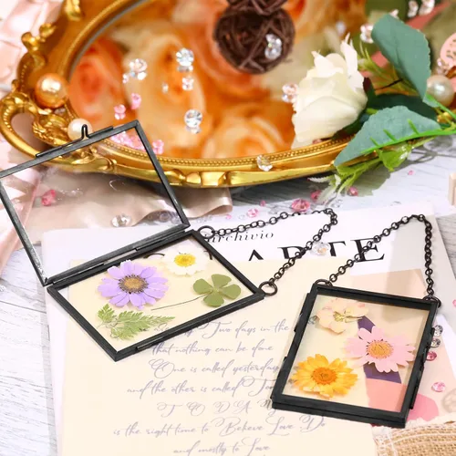 Miniatura 5 de Landhoow 8 marcos de vidrio doble para flores secas prensadas de 3.5 x 2.5 pulgadas, marcos de fotos flotantes colgantes de metal vertical